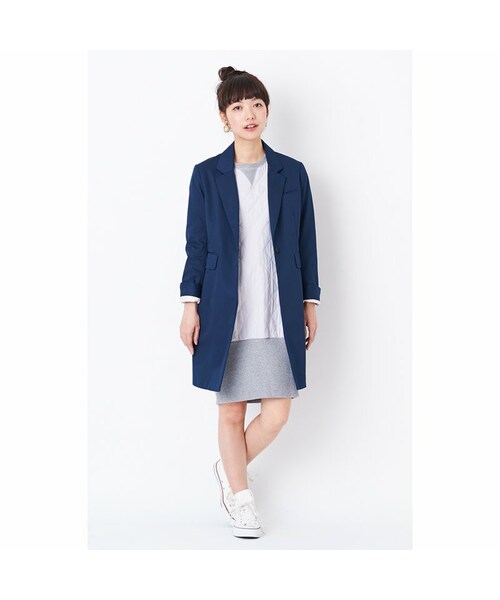 haco!（ハコ）の「エムトロワ パイピングがポイントのきれいめチェスターコート：ネイビー（その他トップス・レディース・Various・S /M /L /LL/MT）」の2枚目の写真