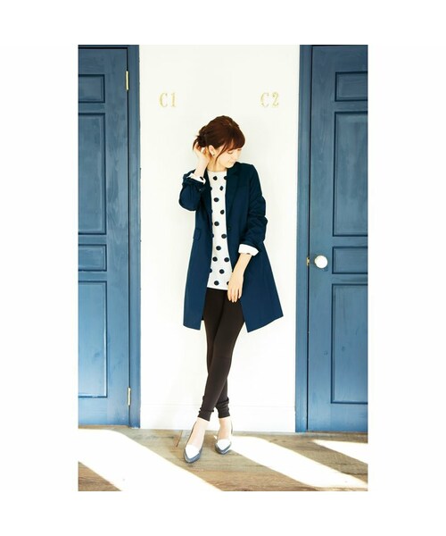 haco!（ハコ）の「エムトロワ パイピングがポイントのきれいめチェスターコート：ネイビー（その他トップス・レディース・Various・S /M /L /LL/MT）」の3枚目の写真