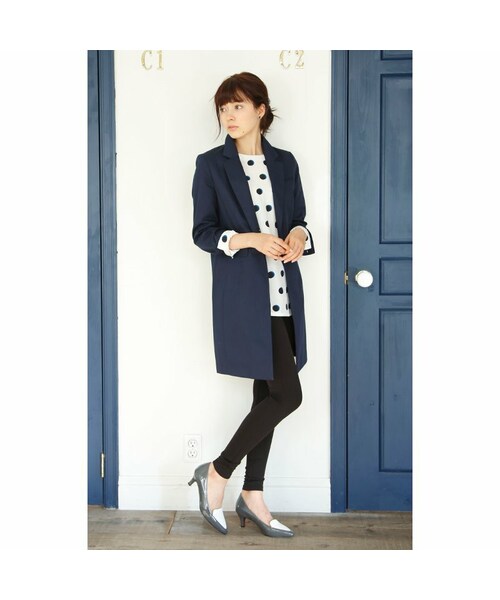 haco!（ハコ）の「エムトロワ パイピングがポイントのきれいめチェスターコート：ネイビー（その他トップス・レディース・Various・S /M /L /LL/MT）」の4枚目の写真