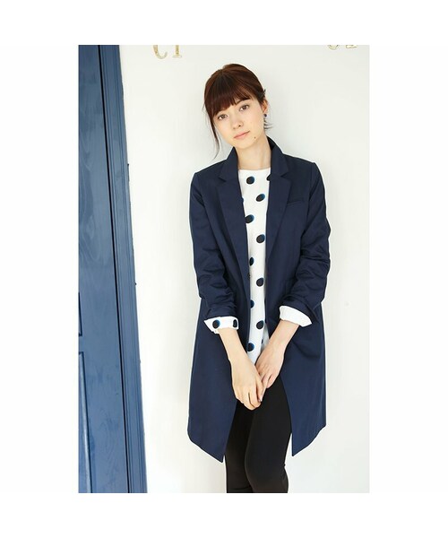 haco!（ハコ）の「エムトロワ パイピングがポイントのきれいめチェスターコート：ネイビー（その他トップス・レディース・Various・S /M /L /LL/MT）」の10枚目の写真