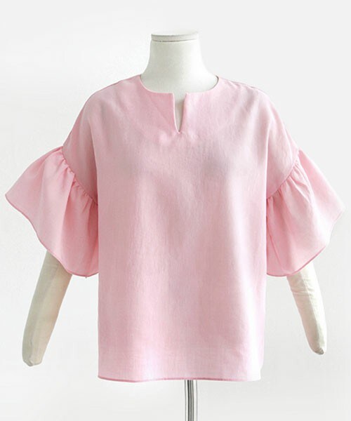 DHOLIC（ディーホリック）の「Vスリットラッフルスリーブブラウス（シャツ/ブラウス・レディース・アイボリー/イエロー/ピンク/ネイビー・FREE）」の4枚目の写真