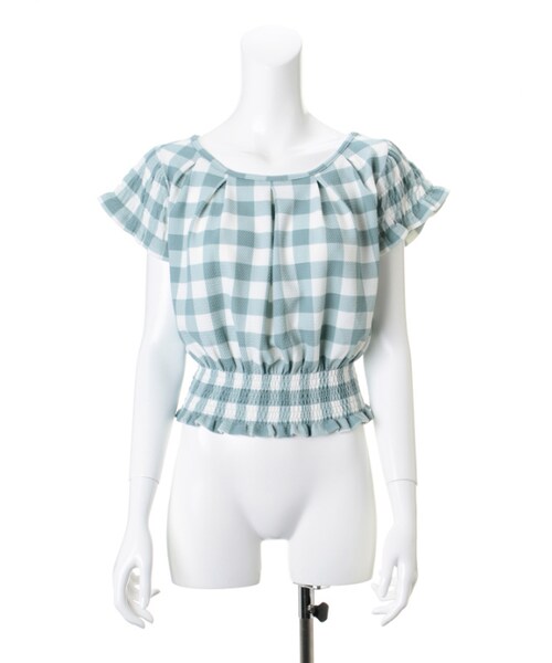 31 Sons de mode(トランテアン ソン ドゥ モード)の「チェック/ストライプ裾シャーリングプルオーバー(Tシャツ・カットソー・レディース・ライトグリーンチェック/ネイビーチェック・36)」の1枚目の写真