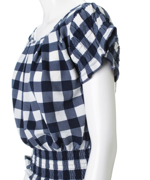 31 Sons de mode(トランテアン ソン ドゥ モード)の「チェック/ストライプ裾シャーリングプルオーバー(Tシャツ・カットソー・レディース・ライトグリーンチェック/ネイビーチェック・36)」の9枚目の写真