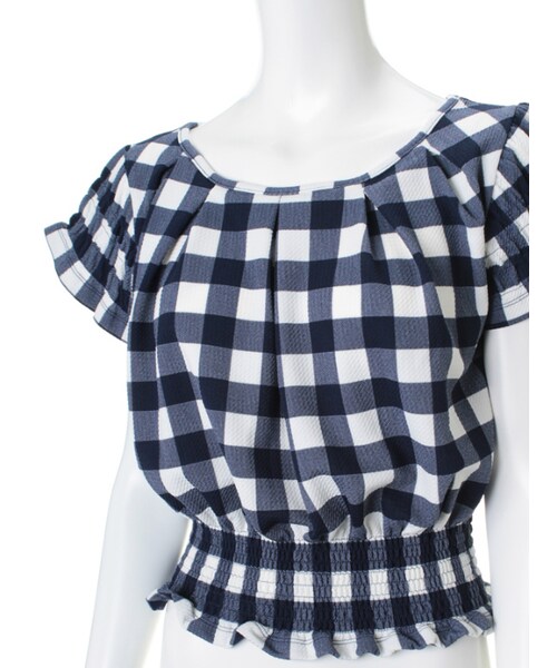 31 Sons de mode(トランテアン ソン ドゥ モード)の「チェック/ストライプ裾シャーリングプルオーバー(Tシャツ・カットソー・レディース・ライトグリーンチェック/ネイビーチェック・36)」の6枚目の写真