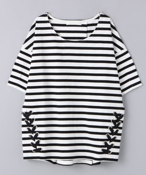 JEANASIS（ジーナシス）の「サイドレースアッププルオーバーSS（トップス・レディース・オフホワイト(05)/ホワイト×ブラック(08)/グレー(15)/ネイビー(88)・FREE）」の2枚目の写真