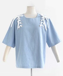 DHOLIC | ショルダーレースアップブルートップス(Tシャツ/カットソー)