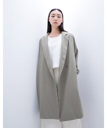 mooncat | 麻寬長版西裝外套色(ジャケット/アウター)