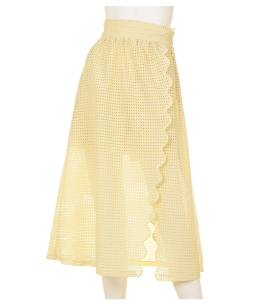 SNIDEL(スナイデル)の「スカラップ刺繍ラップスカート(膝丈スカート・レディース・WHT/YEL/STRIPE・0/1)」の2枚目の写真