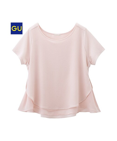 GU（ジーユー）の「（GU）コンビレイヤードＴ（半袖）（WOMEN ⁄ カットソー（Ｔシャツ）・レディース・BLACK/OFF WHITE/PINK・XL/L/S/M）」の3枚目の写真
