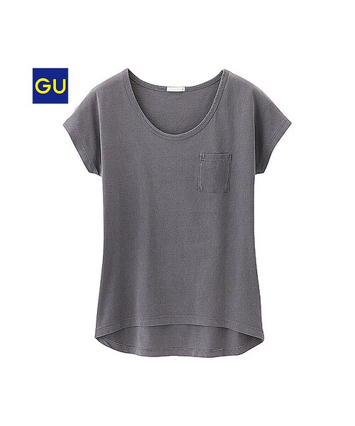 GU（ジーユー）の「（GU）ポケ付きクルーネックＴ（半袖）（WOMEN ⁄ カットソー・レディース・GRAY/BLUE/PINK/OFF WHITE/DARK GRAY/OLIVE・L/S/M/XL）」の3枚目の写真