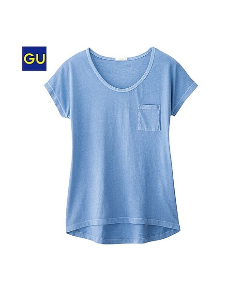GU（ジーユー）の「（GU）ポケ付きクルーネックＴ（半袖）（WOMEN ⁄ カットソー・レディース・GRAY/BLUE/PINK/OFF WHITE/DARK GRAY/OLIVE・L/S/M/XL）」の6枚目の写真