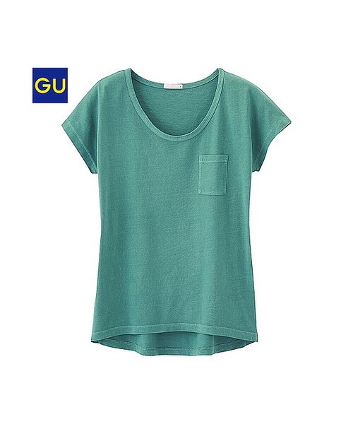GU（ジーユー）の「（GU）ポケ付きクルーネックＴ（半袖）（WOMEN ⁄ カットソー・レディース・GRAY/BLUE/PINK/OFF WHITE/DARK GRAY/OLIVE・L/S/M/XL）」の4枚目の写真