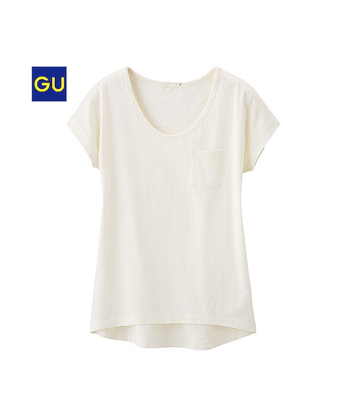 GU（ジーユー）の「（GU）ポケ付きクルーネックＴ（半袖）（WOMEN ⁄ カットソー・レディース・GRAY/BLUE/PINK/OFF WHITE/DARK GRAY/OLIVE・L/S/M/XL）」の2枚目の写真