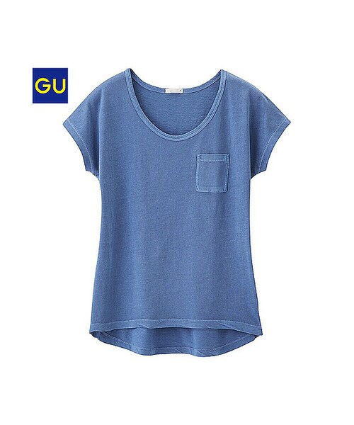 GU（ジーユー）の「（GU）ポケ付きクルーネックＴ（半袖）（WOMEN ⁄ カットソー・レディース・GRAY/BLUE/PINK/OFF WHITE/DARK GRAY/OLIVE・L/S/M/XL）」の5枚目の写真