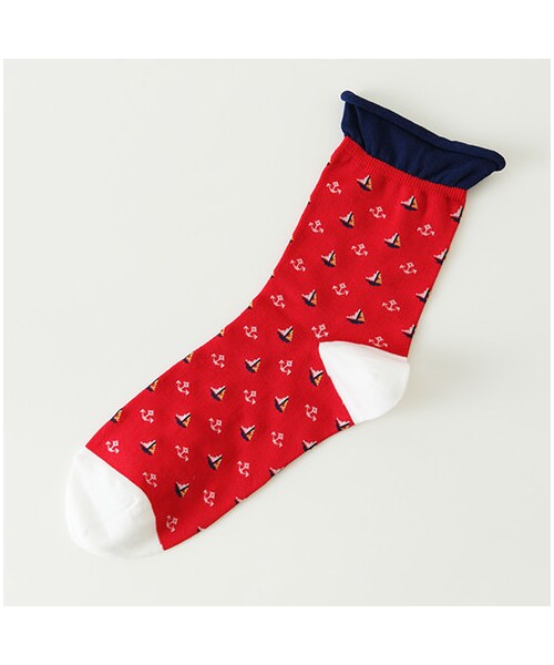 靴下屋（クツシタヤ）の「ヨット柄ショートソックス（ソックス・靴下・レディース・オフホワイト/シルバーグレー/ベージュ/アカ/ブルー/ネイビー・22.0～24.0cm）」の6枚目の写真