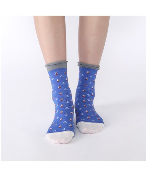 靴下屋（クツシタヤ）の「ヨット柄ショートソックス（ソックス・靴下・レディース・オフホワイト/シルバーグレー/ベージュ/アカ/ブルー/ネイビー・22.0～24.0cm）」の8枚目の写真