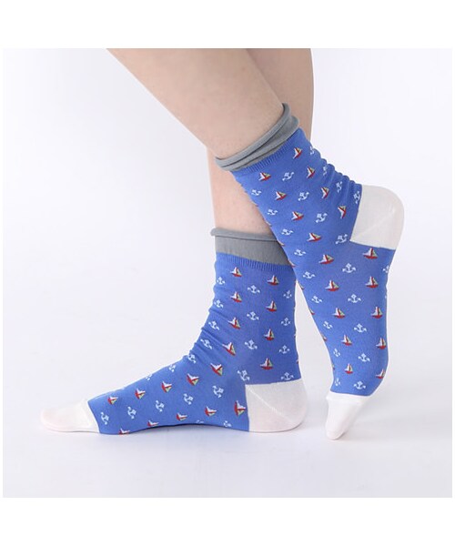 靴下屋（クツシタヤ）の「ヨット柄ショートソックス（ソックス・靴下・レディース・オフホワイト/シルバーグレー/ベージュ/アカ/ブルー/ネイビー・22.0～24.0cm）」の9枚目の写真