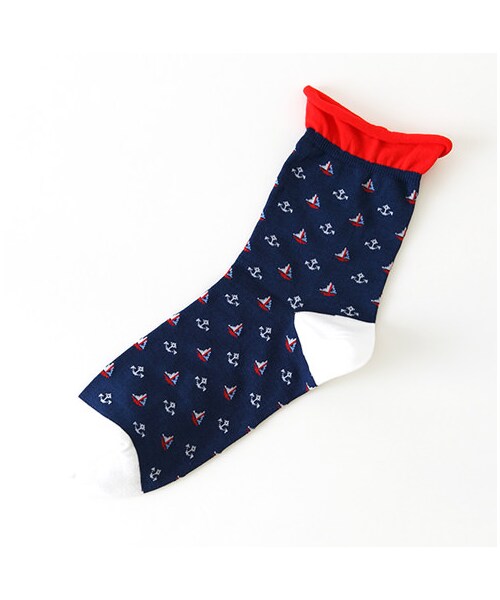 靴下屋（クツシタヤ）の「ヨット柄ショートソックス（ソックス・靴下・レディース・オフホワイト/シルバーグレー/ベージュ/アカ/ブルー/ネイビー・22.0～24.0cm）」の5枚目の写真