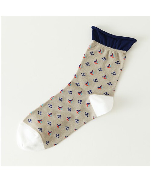 靴下屋（クツシタヤ）の「ヨット柄ショートソックス（ソックス・靴下・レディース・オフホワイト/シルバーグレー/ベージュ/アカ/ブルー/ネイビー・22.0～24.0cm）」の3枚目の写真