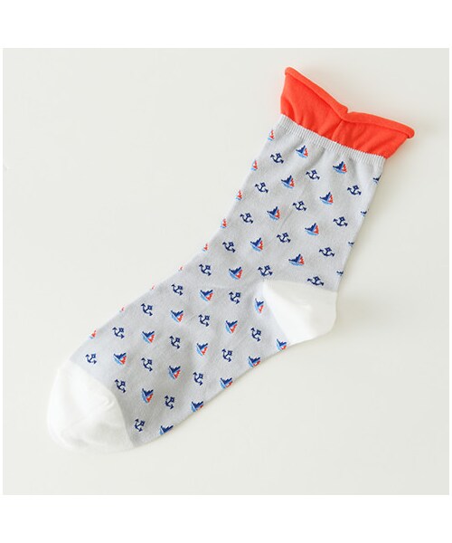 靴下屋（クツシタヤ）の「ヨット柄ショートソックス（ソックス・靴下・レディース・オフホワイト/シルバーグレー/ベージュ/アカ/ブルー/ネイビー・22.0～24.0cm）」の2枚目の写真