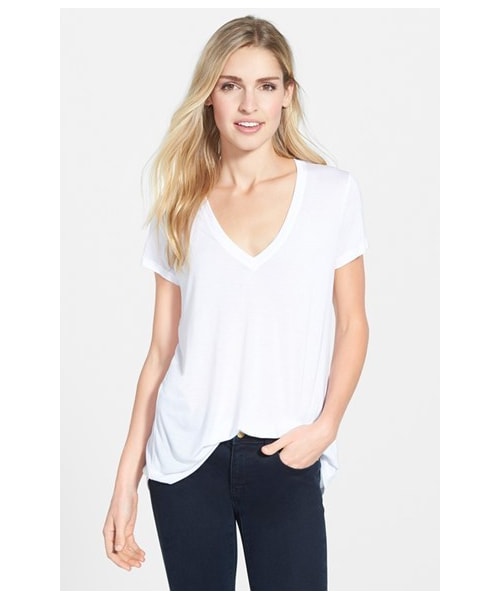 MICHAEL KORS(マイケルコース)の「MICHAEL Michael Kors High/Low V-Neck Tee(Tシャツ/カットソー・レディース・White・Regular X-Small/Regular Small/Regular Large/Regular Medium/Regular X-Large)」の1枚目の写真