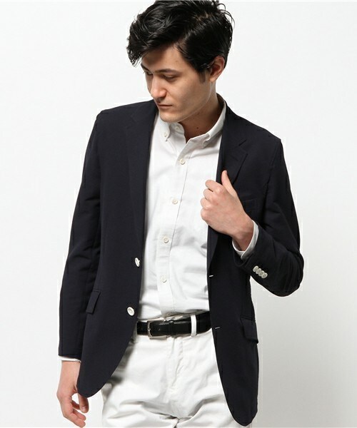 MEN'S BIGI（メンズビギ）の「シアサッカー ストレッチジャケット/オンオフ兼用（テーラードジャケット・メンズ・ホワイト/ネイビー・SMALL/MEDIUM/LARGE）」の6枚目の写真