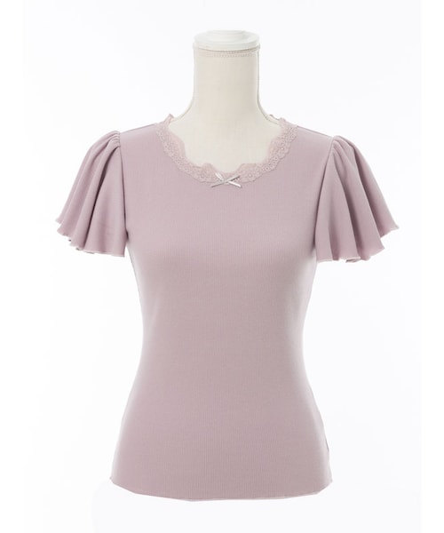 mon Lily(モンリリィ)の「袖フレアリブカットソートップス(トップス・レディース・ホワイト/ピンク/ブルーグレー/ラベンダー/ブラック・M/L)」の4枚目の写真