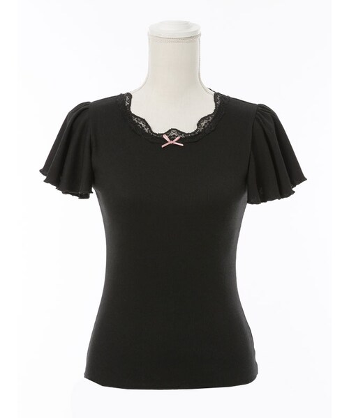 mon Lily(モンリリィ)の「袖フレアリブカットソートップス(トップス・レディース・ホワイト/ピンク/ブルーグレー/ラベンダー/ブラック・M/L)」の2枚目の写真