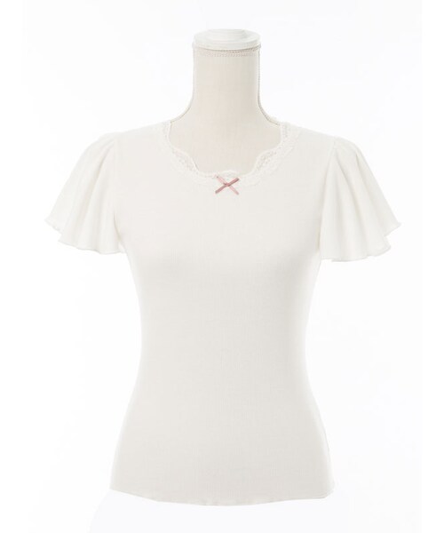 mon Lily(モンリリィ)の「袖フレアリブカットソートップス(トップス・レディース・ホワイト/ピンク/ブルーグレー/ラベンダー/ブラック・M/L)」の1枚目の写真