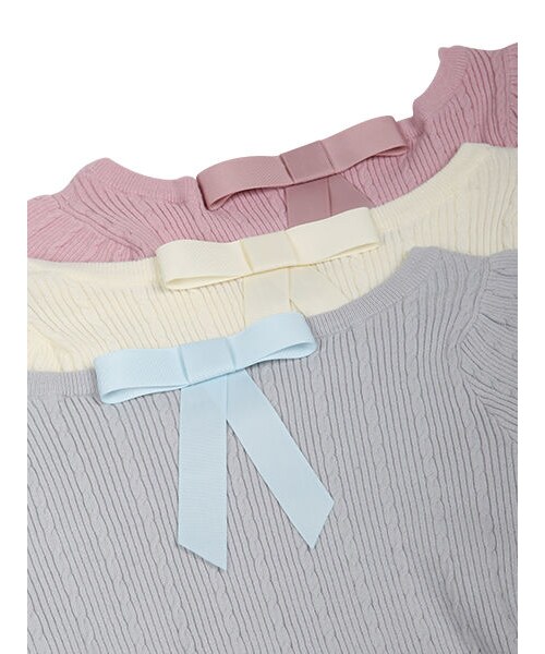 0044(ゼロゼロヨンヨン)の「バックリボンケーブル編み半袖ニットプルオーバー/F&A(ワンピース・レディース・その他)」の3枚目の写真