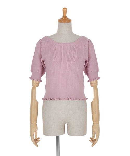 0044(ゼロゼロヨンヨン)の「バックリボンケーブル編み半袖ニットプルオーバー/F&A(ワンピース・レディース・その他)」の1枚目の写真