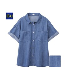 GU | （GU）デニムビックスリーブシャツ（半袖）(トップス)