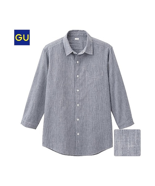 GU（ジーユー）の「（GU）ラミーコットンシャツ（７分袖）Ａ（MEN ⁄ シャツ・メンズ・PINK/GREEN/NAVY/BLUE/WHITE・S/XL/L/M）」の4枚目の写真