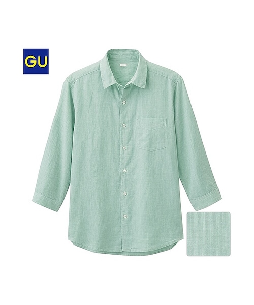 GU（ジーユー）の「（GU）ラミーコットンシャツ（７分袖）Ａ（MEN ⁄ シャツ・メンズ・PINK/GREEN/NAVY/BLUE/WHITE・S/XL/L/M）」の3枚目の写真