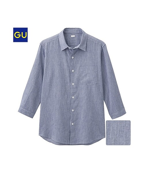 GU（ジーユー）の「（GU）ラミーコットンシャツ（７分袖）Ａ（MEN ⁄ シャツ・メンズ・PINK/GREEN/NAVY/BLUE/WHITE・S/XL/L/M）」の5枚目の写真