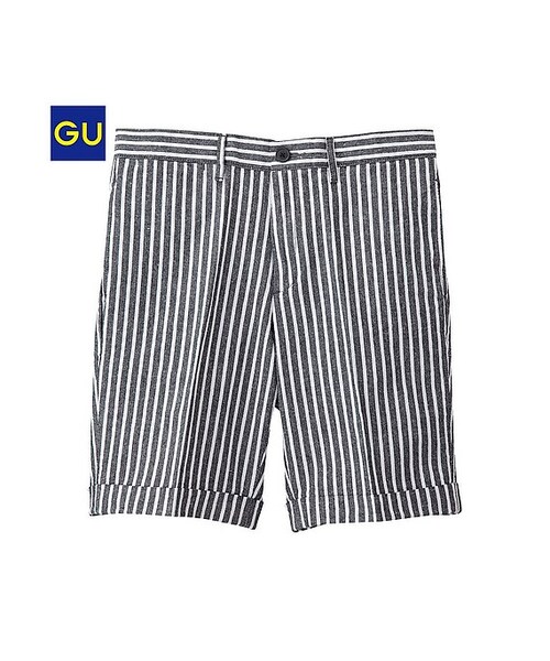 GU（ジーユー）の「（GU）コットンリネンショートトラウザー（ストライプ）（MEN ⁄ ハーフパンツ・メンズ・BLUE/WHITE/BLACK・S/M/XL/L）」の3枚目の写真