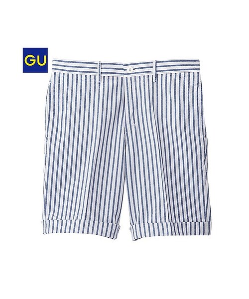 GU（ジーユー）の「（GU）コットンリネンショートトラウザー（ストライプ）（MEN ⁄ ハーフパンツ・メンズ・BLUE/WHITE/BLACK・S/M/XL/L）」の2枚目の写真