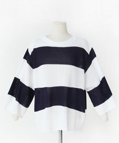 DHOLIC（ディーホリック）の「ワイドボーダーニットトップス（ニット/セーター・レディース・ベージュ/ネイビー/ブラック・FREE）」の3枚目の写真