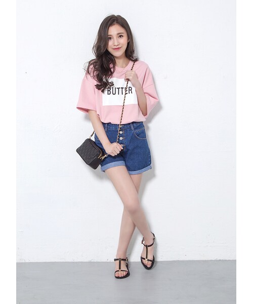gracegift（グレースギフト）の「韓國奶油女孩字母拼接上衣（トップス・レディース・粉・F）」の4枚目の写真