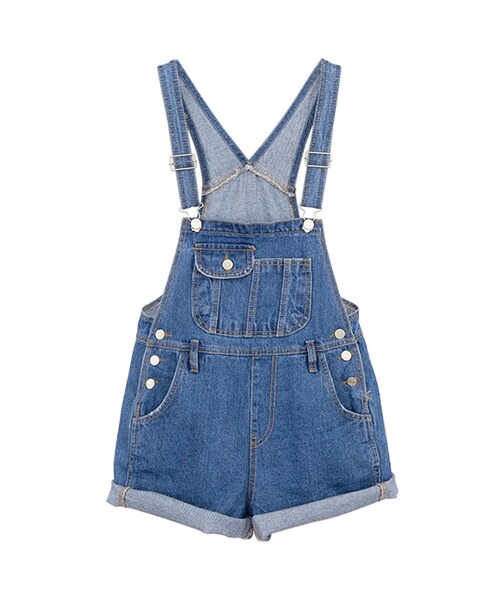 gracegift（グレースギフト）の「韓國俏皮丹尼前口袋吊帶鬚邊短褲（パンツ・レディース・淺藍/藍・S/M）」の3枚目の写真