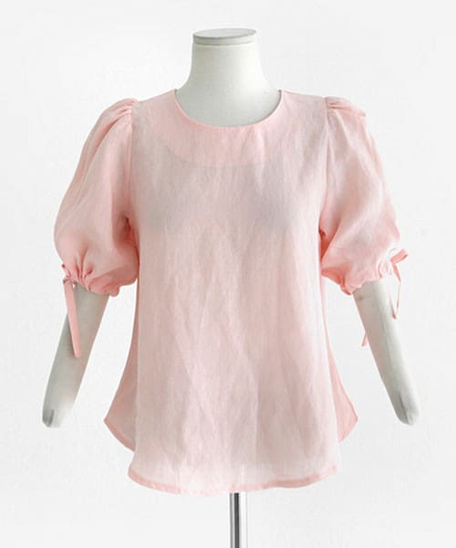 DHOLIC(ディーホリック)の「リネンパフスリーブブラウス(シャツ/ブラウス・レディース・ホワイトアイボリー/ピンクトーン/ディープスカイブルー/ダークネイビー・FREE)」の4枚目の写真