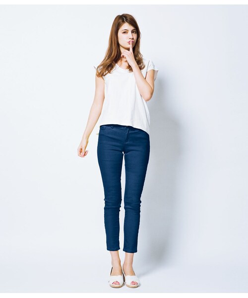 PEACH JOHN（ピーチジョン）の「ＰＪ／クーリッシュアンクルストレッチパンツ（パンツ・レディース・ブラック/オフホワイト/ベージュ/ネイビー/クリアピンク/シトロン/インディゴ/ライトインディゴ・S/M/L/LL）」の5枚目の写真