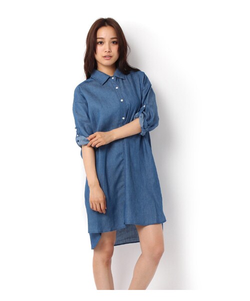 mysty woman(ミスティウーマン)の「五分丈デニムシャツワンピース(ワンピース/ドレス・レディース・ブルー/インディゴ・M)」の10枚目の写真