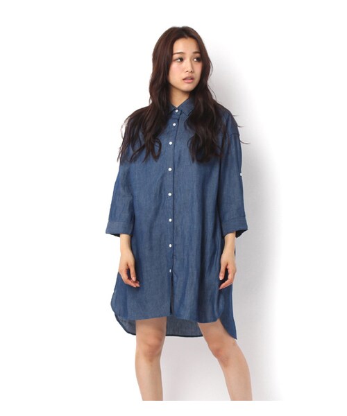 mysty woman(ミスティウーマン)の「五分丈デニムシャツワンピース(ワンピース/ドレス・レディース・ブルー/インディゴ・M)」の2枚目の写真