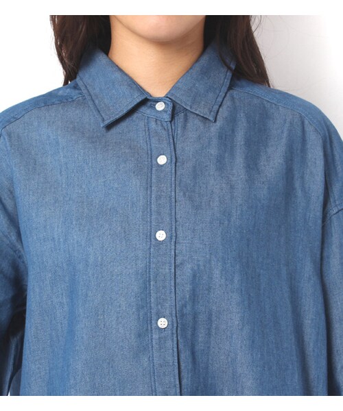 mysty woman(ミスティウーマン)の「五分丈デニムシャツワンピース(ワンピース/ドレス・レディース・ブルー/インディゴ・M)」の6枚目の写真