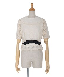 an another angelus | リボン付き総レース半袖プルオーバーブラウス/an another angelus(シャツ/ブラウス)