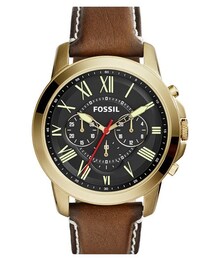 FOSSIL | Fossil 'Grant' Round Chronograph Leather Strap Watch, 44mm(アナログ腕時計)