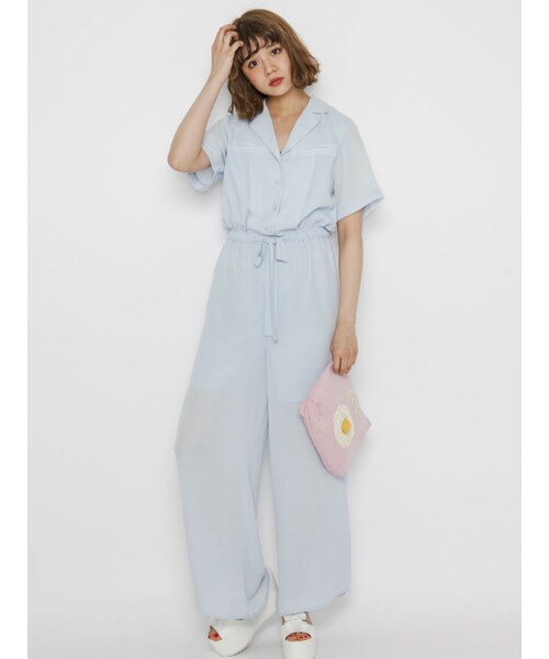 merry jenny（メリージェニー）の「オープンカラーオールインワン（オールインワン・サロペット・レディース・オフホワイト/ブラック/アイスブルー）」の4枚目の写真