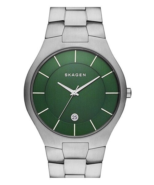 SKAGEN（スカーゲン）の「Skagen 'Grenen' Bracelet Watch, 41mm（アナログ腕時計・メンズ・Silver/ Green）」の3枚目の写真