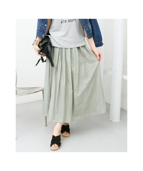 URBAN RESEARCH DOORS(アーバンリサーチドアーズ)の「コットンギャザーロングスカート(スカート・レディース・LIGHT GRAY/BEIGE/GREEN/NAVY・one)」の10枚目の写真